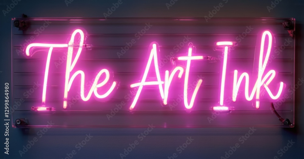 Obraz premium Neon sign art of ink tattoo machine glowing hand crafted lettering sleek artistic energy bright colorful realistic photo