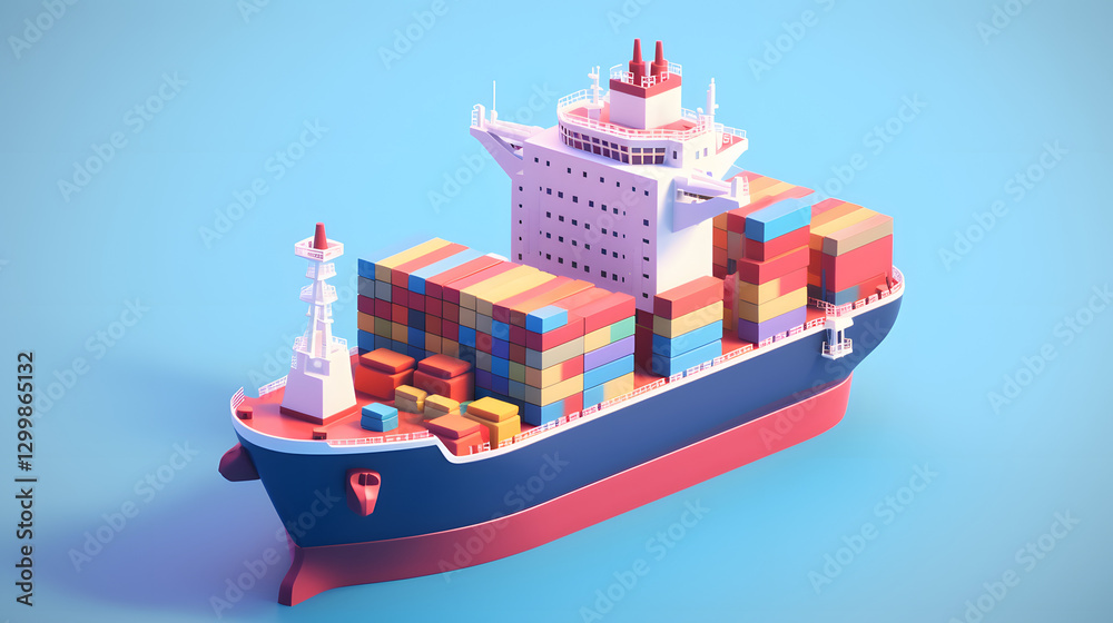 Obraz premium Cargo Ship isometric Cartoon 3D