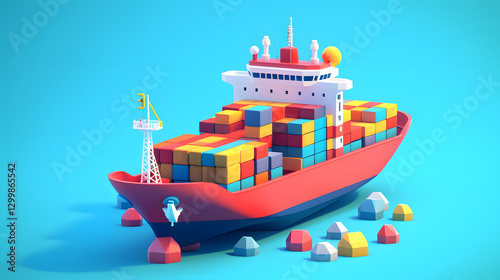 Cargo Ship isometric Cartoon 3D