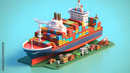 Cargo Ship isometric Cartoon 3D