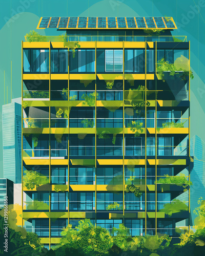 Eco-Friendly Office Building Exterior Illustration - エコフレンドリーなオフィスビル外観イラスト