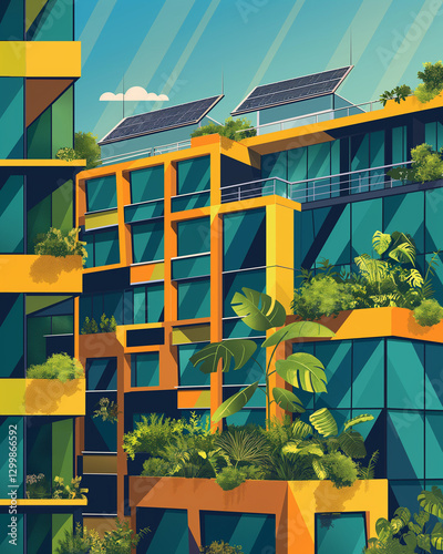 Eco-Friendly Office Building Exterior Illustration - エコフレンドリーなオフィスビル外観イラスト