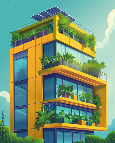 Eco-Friendly Office Building Exterior Illustration - エコフレンドリーなオフィスビル外観イラスト