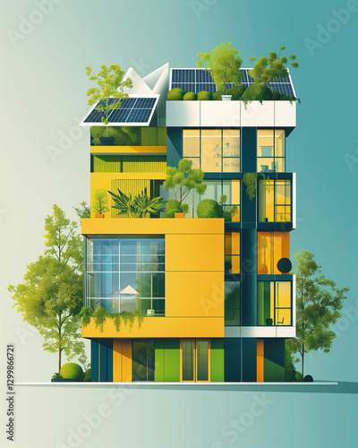 Eco-Friendly Office Building Exterior Illustration - エコフレンドリーなオフィスビル外観イラスト