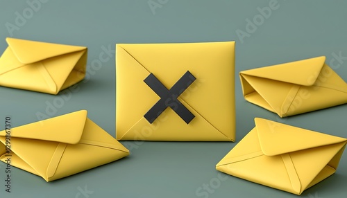 Mailpile Yellow envelopes with a dark X on table