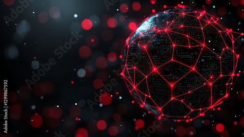 Network sphere glows against bokeh lights