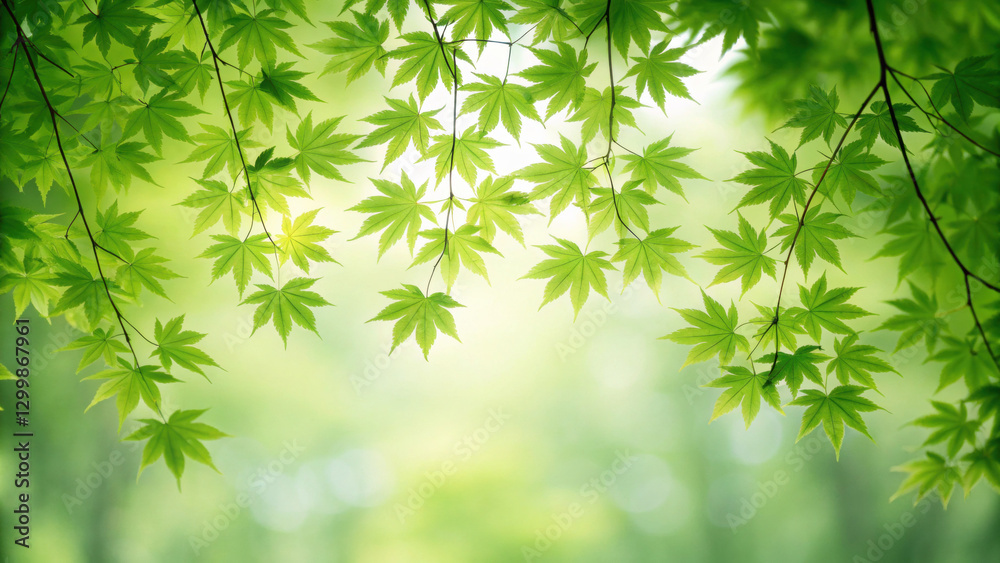 Lush green maple leaves against a soft, blurred background. Lush green maple leaves against a soft, blurred background.