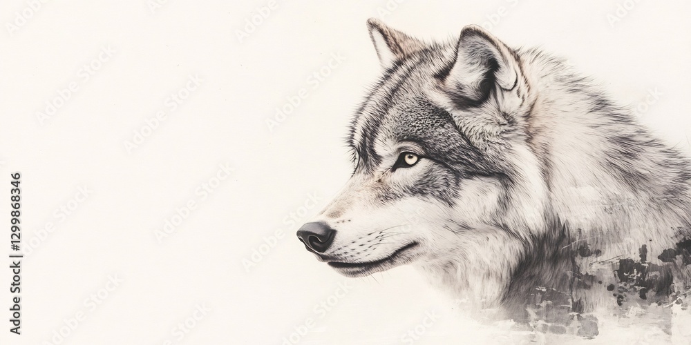 Fototapeta premium grey wolf on snowy white background