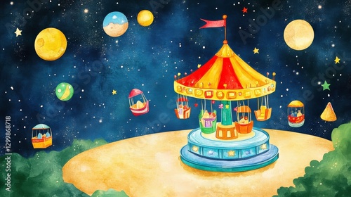 Whimsical Space Carnival with Rides and Games