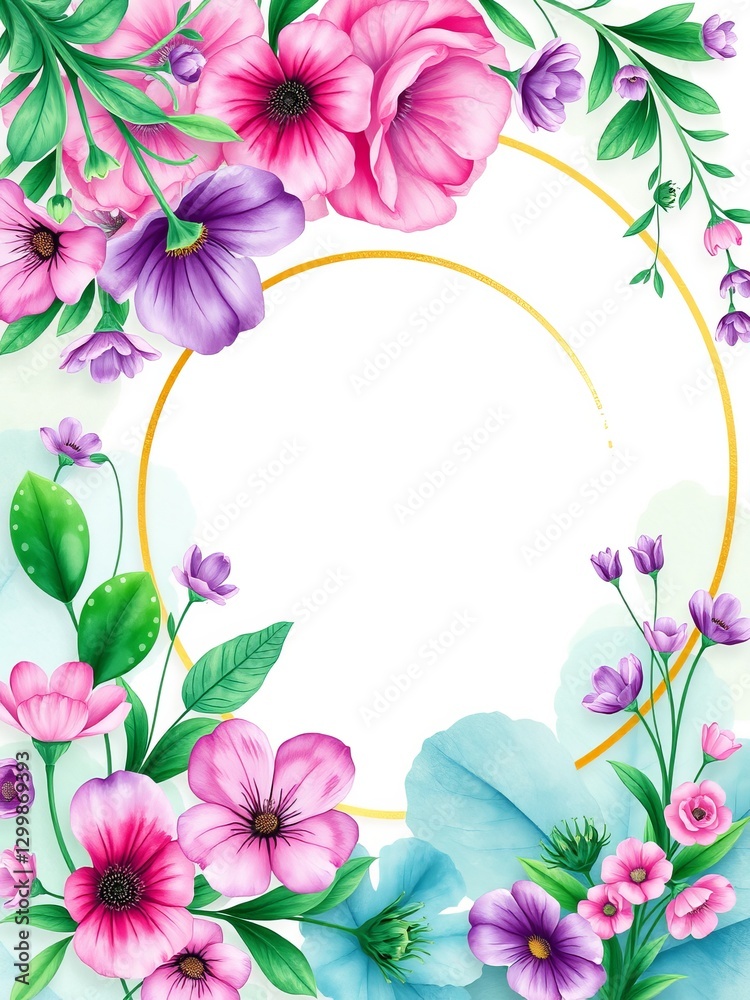 Fototapeta premium Elegant floral frame adorned with vibrant flowers perfect for celebrating special occasions