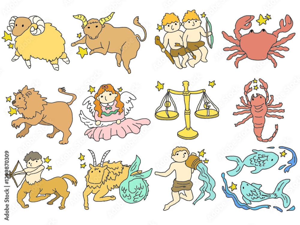 Obraz premium Illustration set of 12 signs of the zodiac