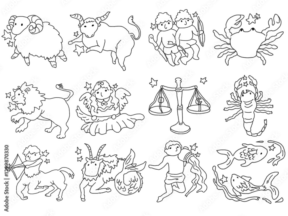 Illustration set of 12 signs of the zodiac