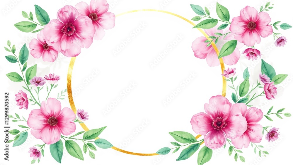 Fototapeta premium Charming pink flower frame perfect for adding a touch of nature to your photos or artwork