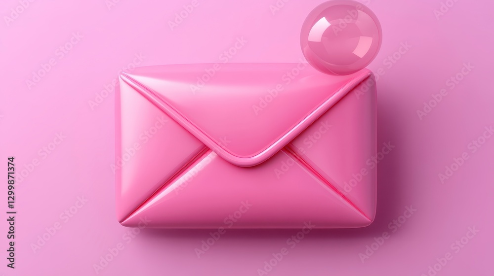Bright Pink Envelope with Bubblegum Balloon on Soft Pink Background Bright Pink Envelope with Bubblegum Balloon on Soft Pink Background