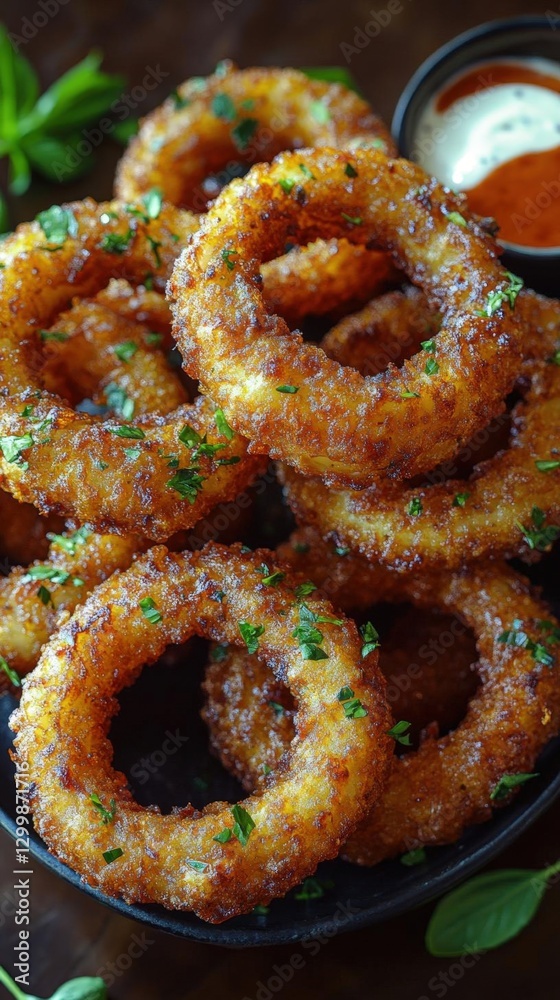 Crispy Fried Onion Rings With Herbs And Dip Crispy Fried Onion Rings With Herbs And Dip