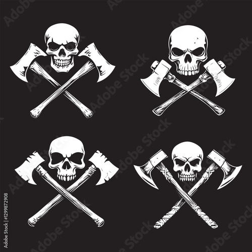 Skull and Crossed Axes Logo – Vintage Viking Warrior Emblem Vector. Ideal for gaming logos, biker club branding, and metal band artwork.