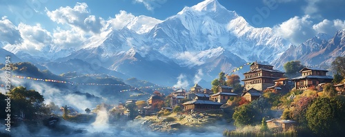 Serene mountain view nepal landscape photography natural beauty