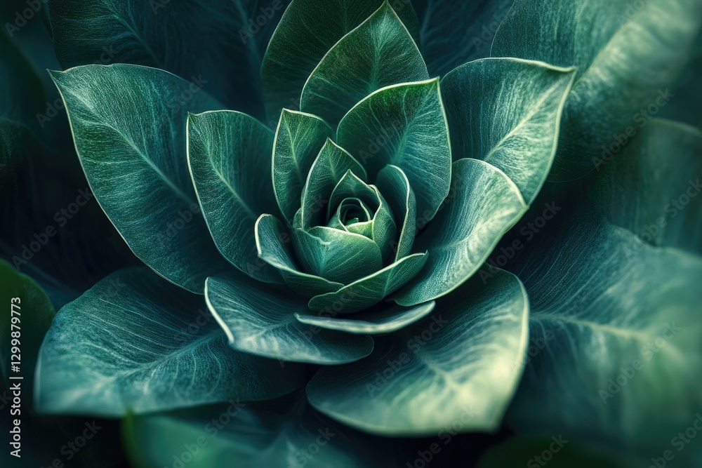 Fototapeta premium A mesmerizing close-up of a succulent's intricate, teal leaves forming a rosette pattern.