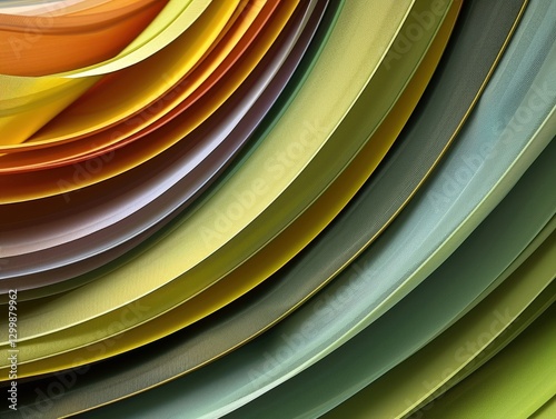 Abstract spiral of colorful paper strips, curved in waves, layered background. Decoration