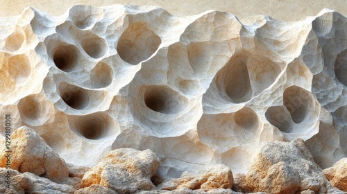 Close Up View Of An Irregular Rock Formation With Holes photo