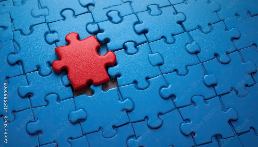 Puzzle piece in focus blue background conceptual image minimalist style top view creativity Puzzle piece in focus blue background conceptual image minimalist style top view creativity