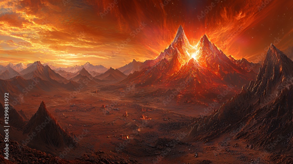 Naklejka premium Fiery Mountain Sunset Landscape