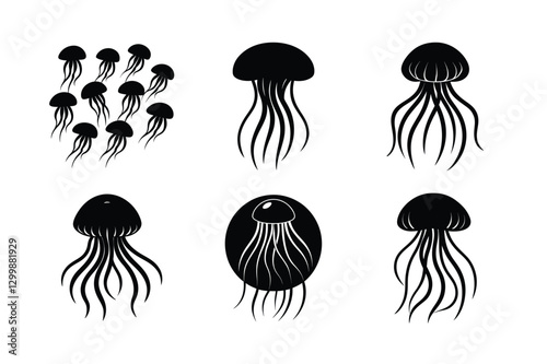 Silhouette vector illustration of jellyfish set