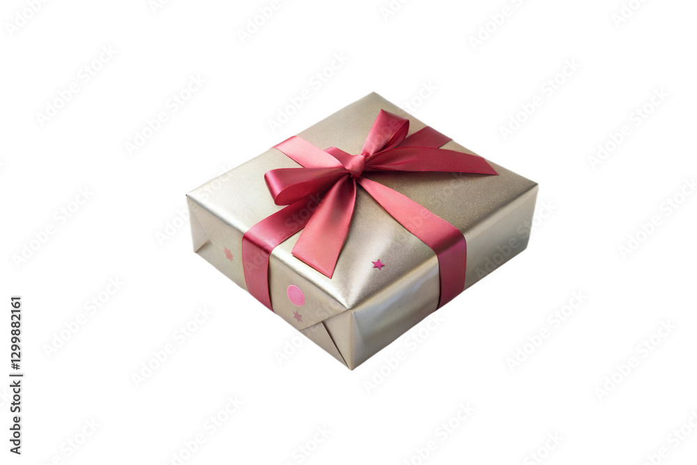 Gift Box with Satin Ribbon and Star Pattern on Light Background. Gift Box with Satin Ribbon and Star Pattern on Light Background.