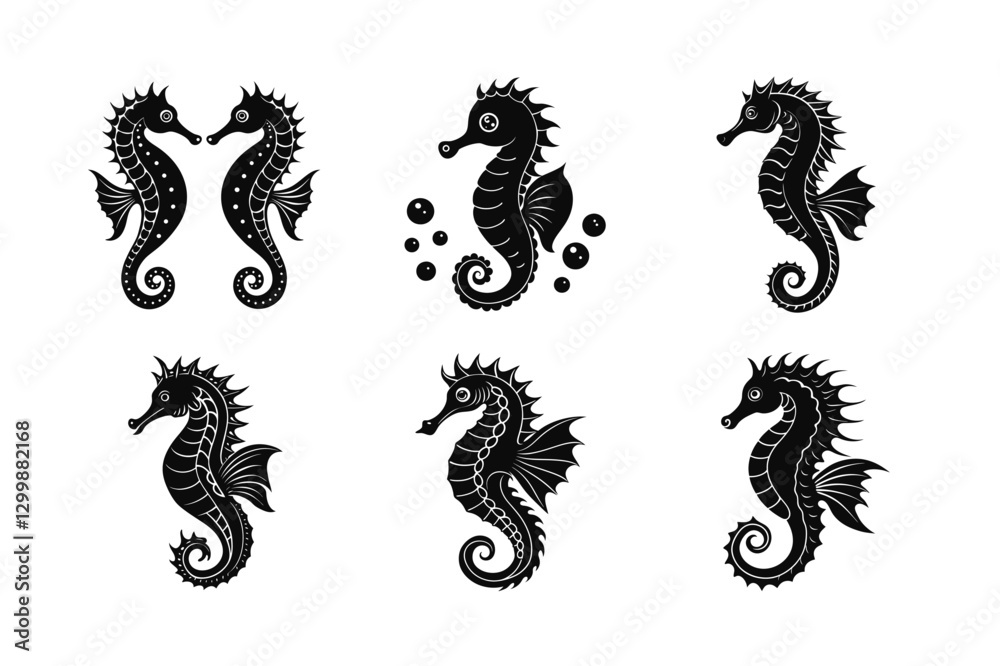 Obraz premium Bundle Vector Silhouettes Elegant and Unique Seahorses
