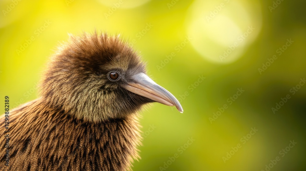 Fototapeta premium close-up of kiwi bird distinct features set against natural backdrop with ample copy space