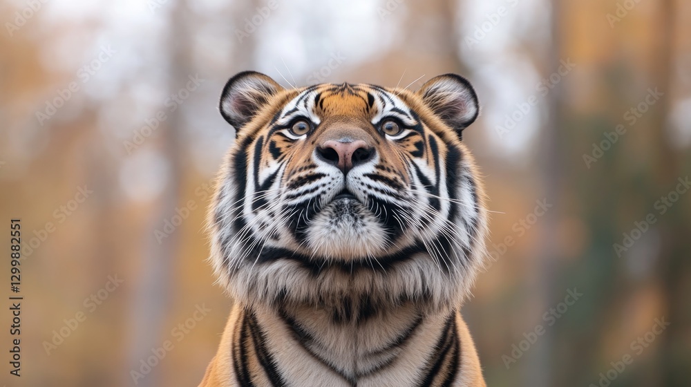 Fototapeta premium close-up photo of siberian tiger in its natural habitat focusing on its intense gaze and majestic striped fur with