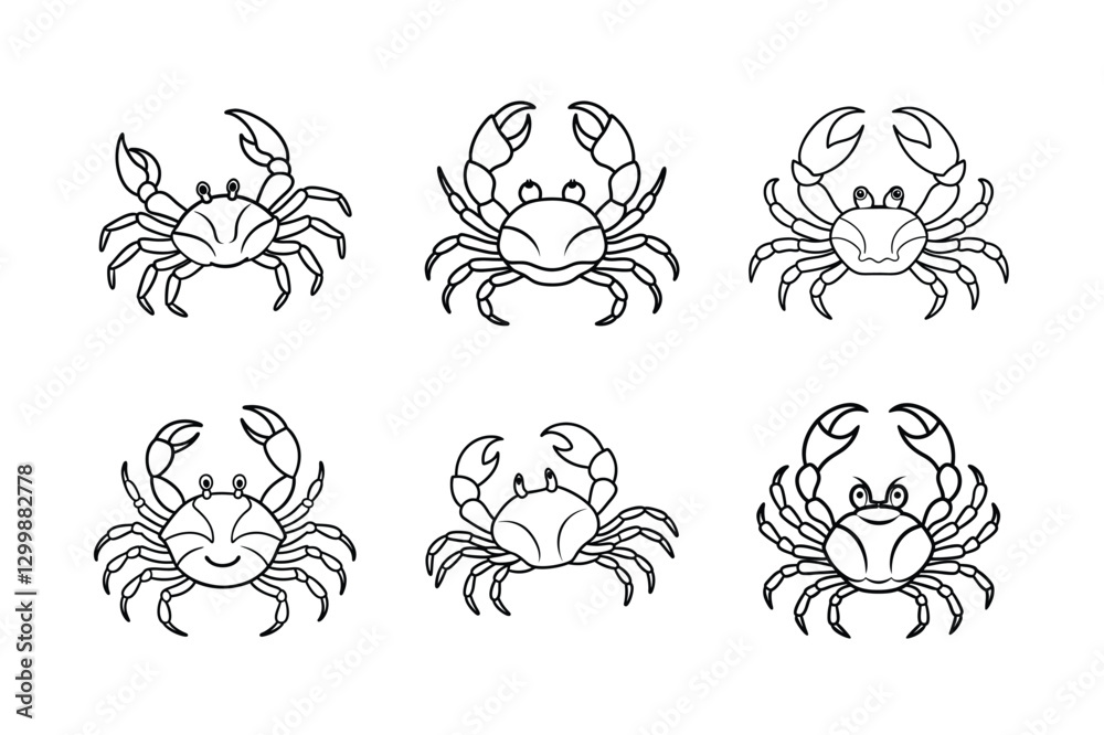 Obraz premium KDP colouring book Walking and Defensive Crabs Bundle Vector outline
