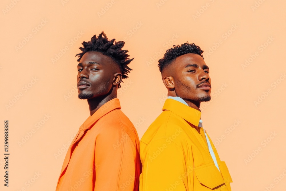 Fototapeta premium two diverse siblings stand side by side displaying genuine camaraderie against uncluttered background