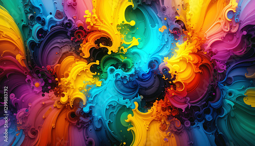 A vibrant and dynamic abstract fluid, wave-like colorful patterns