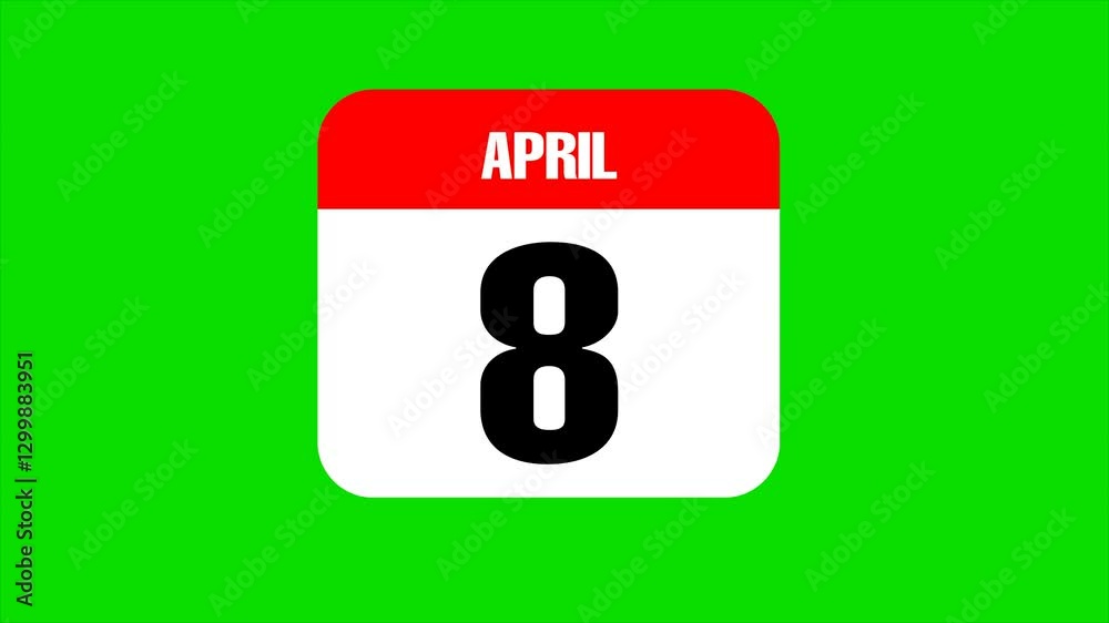 April 8 calendar animation with green screen background April 8 calendar animation with green screen background
