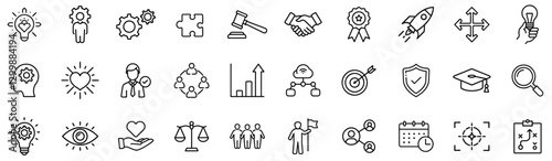 Business Leadership & Strategy Outline Icon Bundle – Growth, Success, Innovation, Goal-Setting