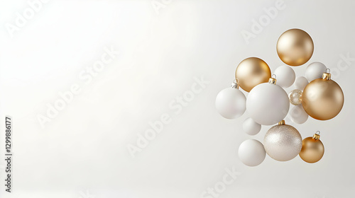 Wallpaper Mural Group Of Gold And White Christmas Ornaments Floating Against A Bright White Background Torontodigital.ca