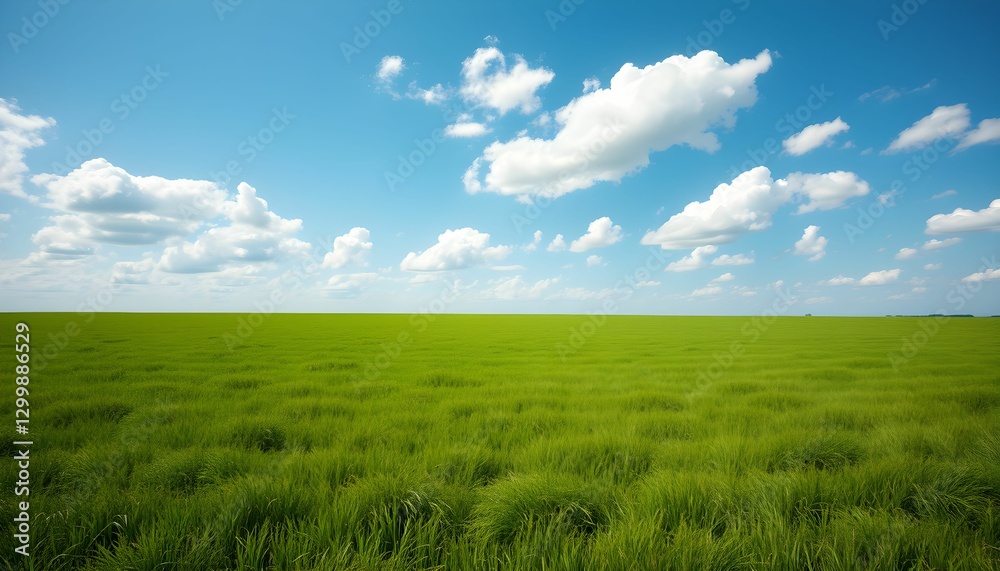 Obraz premium Endless Green Field under a Bright Blue Sky