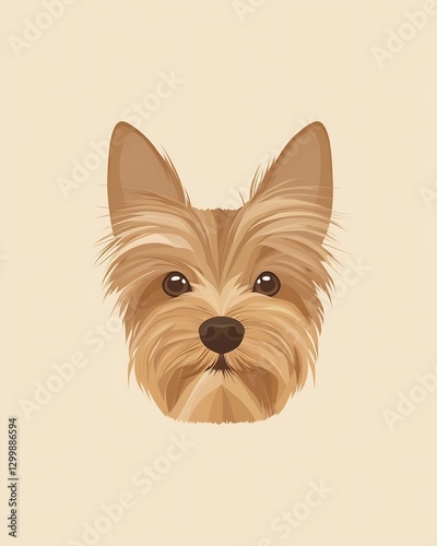 Yorkshire Terrier, tiny, flat illustration, beige, silky fur, perky ears, simple style, modern art, close-up