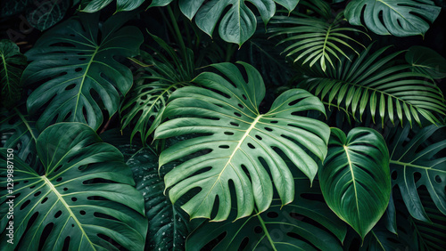 Wallpaper Mural Lush green monstera leaves in a dense arrangement. Torontodigital.ca