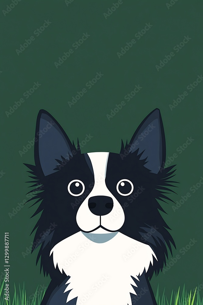 Fototapeta premium border collie dog illustration black and white fur alert eyes stock vector