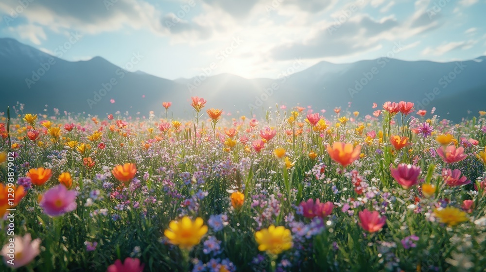 Colorful wildflowers bloom in mountain meadow sunset (1) Colorful wildflowers bloom in mountain meadow sunset (1)