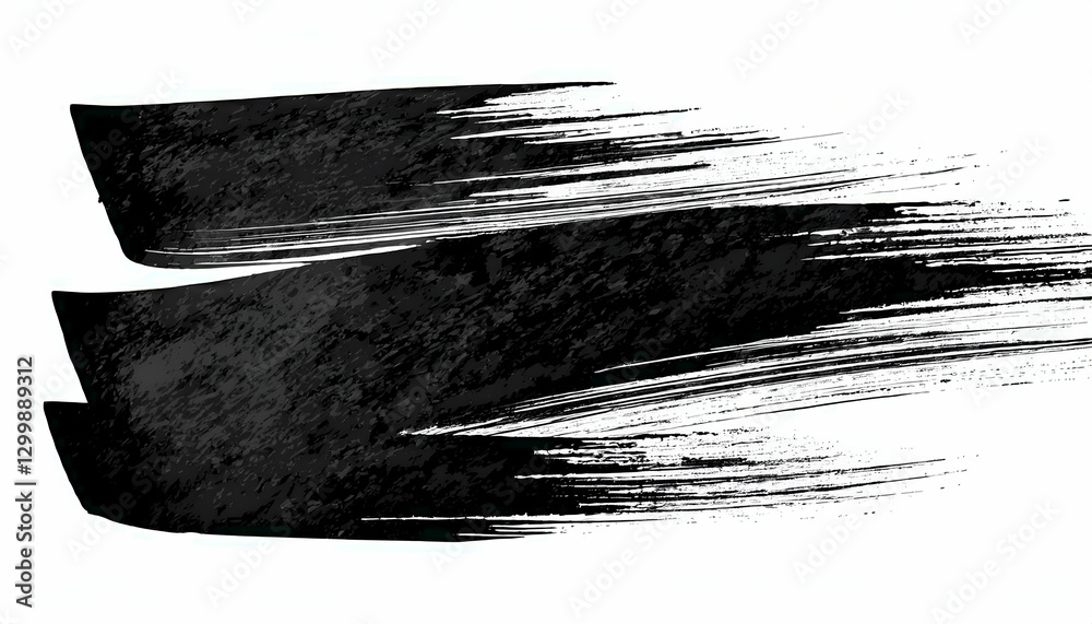Obraz premium Thick black brush strokes on a white surface, evoking energy and movement with bold contrast. 