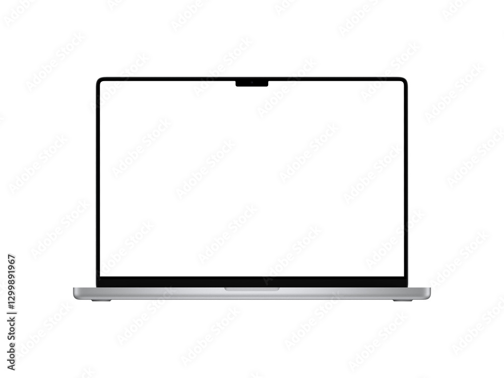 Fototapeta premium Minimalist laptop with a blank white screen. Perfect for mockups, tech presentations, or UI/UX design templates.