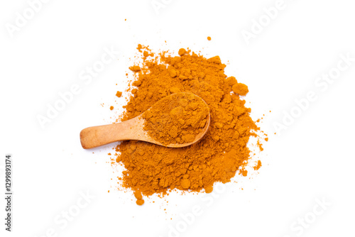 Fototapeta Naklejka Na Ścianę i Meble -  Dry Turmeric powder and turmeric root isolated on white background ,Top view