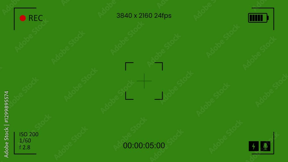 Camera recording screen in green screen.  4K camcorder interface for video cameras.