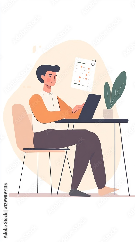 marketing professional, desk, data analysis, tablet, flat illustration marketing professional, desk, data analysis, tablet, flat illustration