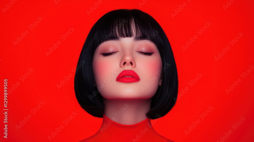Intimate Beauty Portrait with Red Background and Stylish Makeup for Promotions Intimate Beauty Portrait with Red Background and Stylish Makeup for Promotions