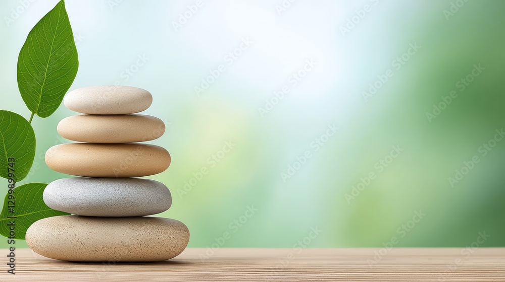 Tranquil Stones Stacked with Leaves for Inner Peace and Mental Health Nurturing Tranquil Stones Stacked with Leaves for Inner Peace and Mental Health Nurturing