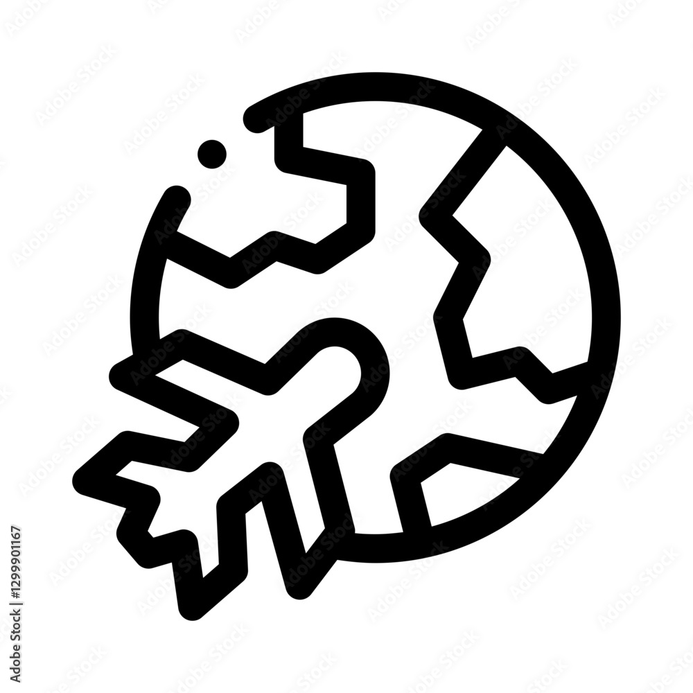 Globe with Airplane line icon Globe with Airplane line icon